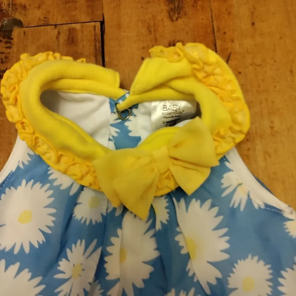 Romper 3 months daisy bubble romper retro style blue yellow floral vintage